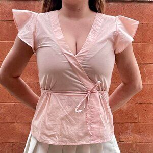 Pink low cut blouse with tie